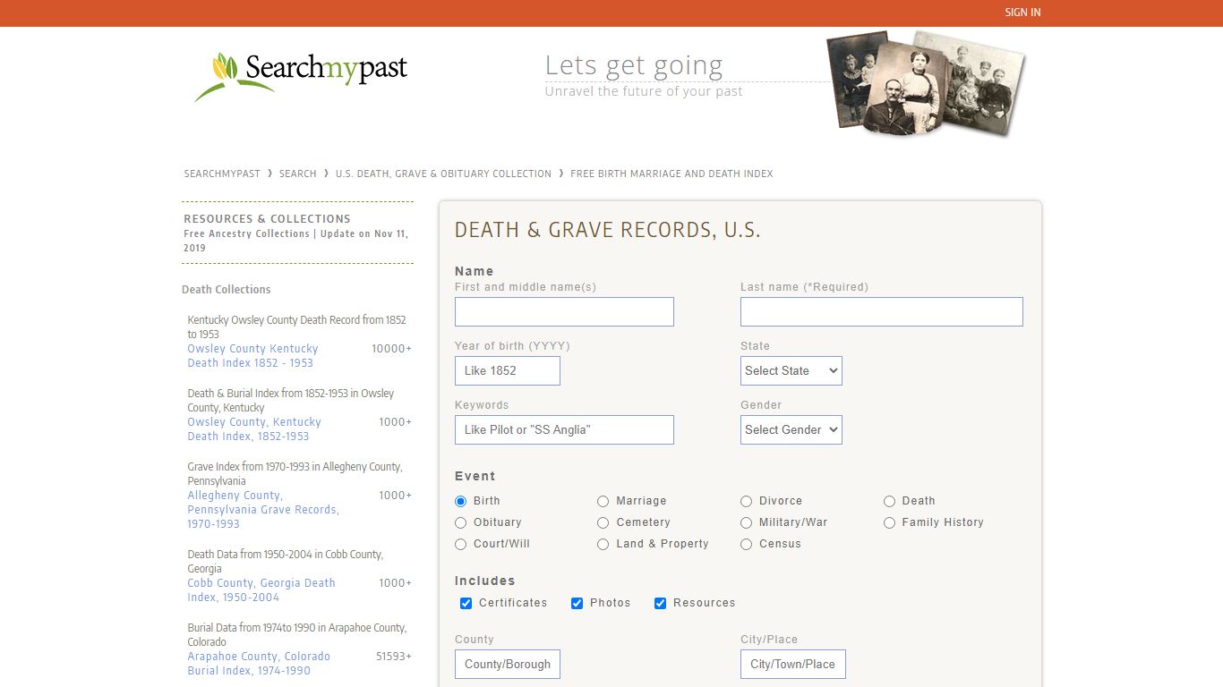 Free Birth Marriage And Death Index | Searchmypast